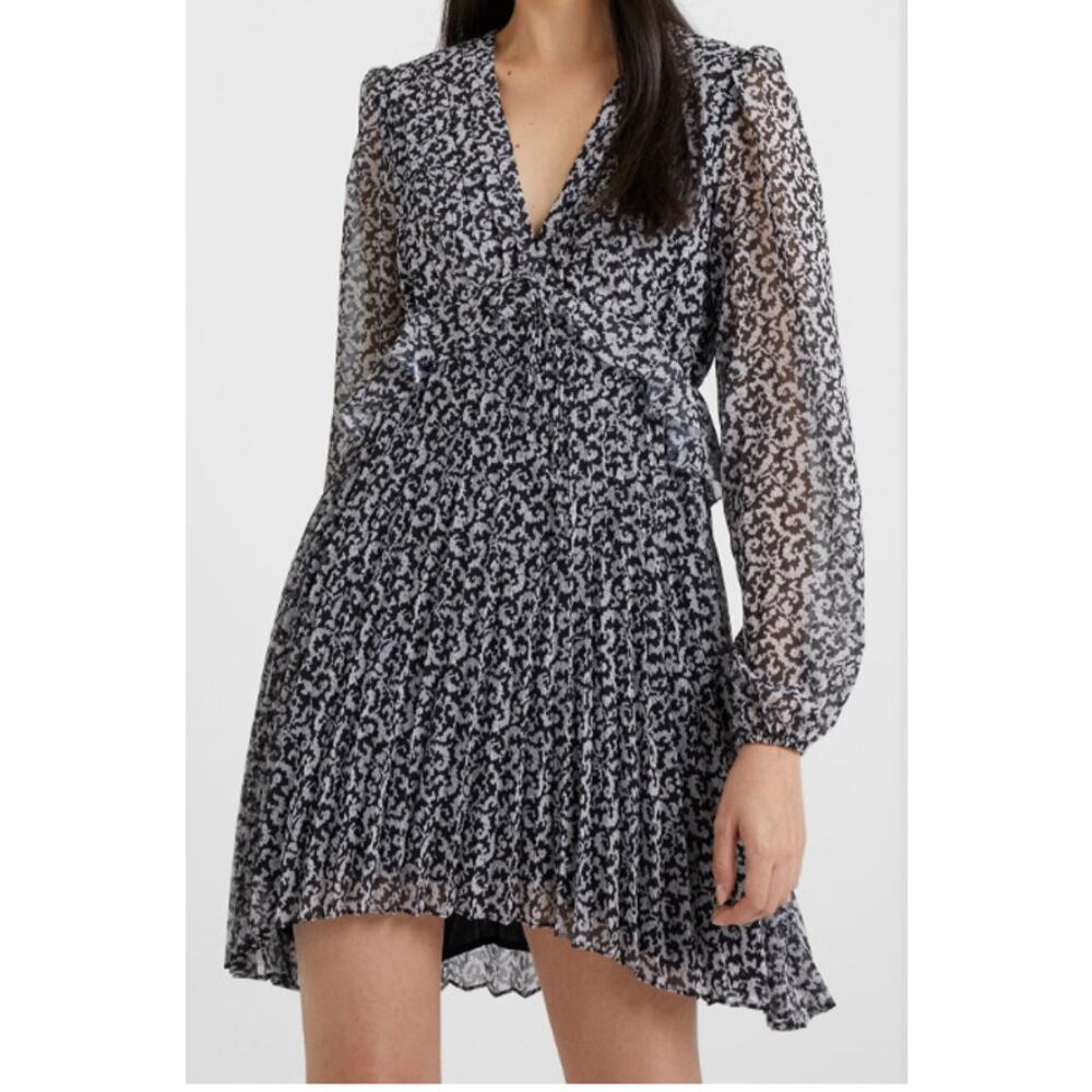 The Kooples Dark Floral Asymmetrical Pleated Day Dress